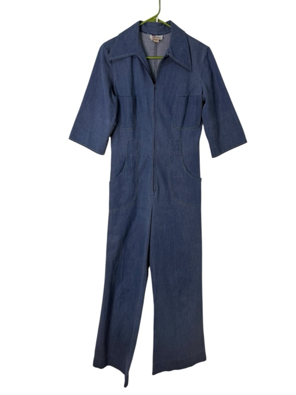 Vintage 70s Mary Muffet Denim Jumpsuit Wide Leg Belted Blue Boho Disco S M - Picture 9 of 10